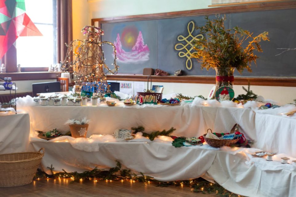 A festively decorated seasonal table set for a celebration